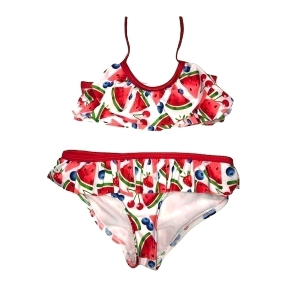 Crown & Ivy 2 piece bathing suit size 4 watermelon & blueberries graphic - Picture 1 of 7